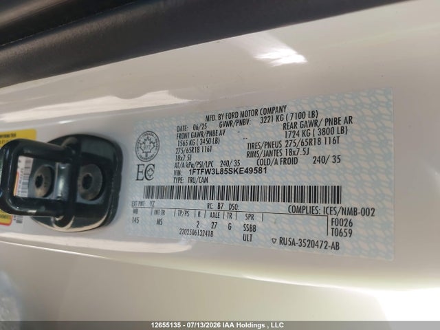 Ford F150 Xlt 2025 1FTFW3L85SKE49581 Image 9