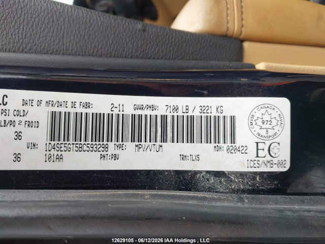 12629105 :رقم المزاد ، 1D4SE5GT5BC593298 vin ، 2011 Dodge Durango Citadel مزاد بيع