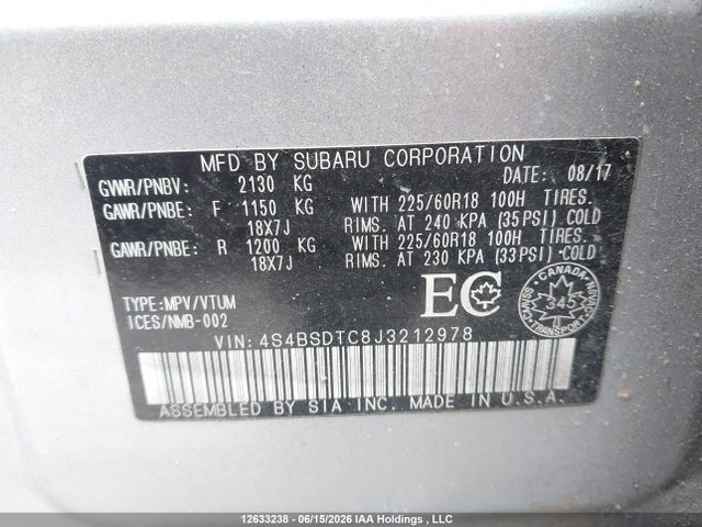 4S4BSDTC8J3212978 Subaru Outback 2.5i Premier Eyesight Package
