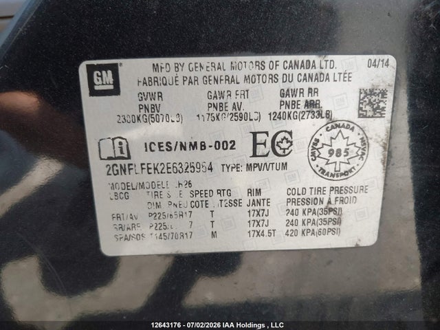 Chevrolet EQUINOX 1LT 2014 2GNFLFEK2E6325964 Image 9