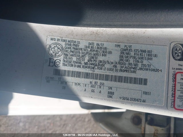 12639756 :رقم المزاد ، 3FADP4EJ8DM108204 vin ، 2013 Ford Fiesta Se مزاد بيع