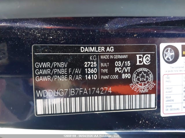 Aukcja sprzedaży 2015 Mercedes-benz S 63 Amg, vin: WDDUG7JB7FA174274, numer aukcji: 12655159