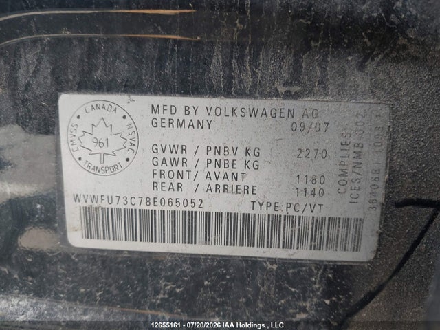 Продажа на аукционе авто 2008 Volkswagen Passat 3.6l Comfortline, vin: WVWFU73C78E065052, номер лота: 12655161