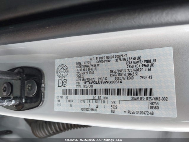 Продажа на аукционе авто 2025 Ford F-150 Lightning Flash, vin: 1FT6W3LU9SWG20614, номер лота: 12655166