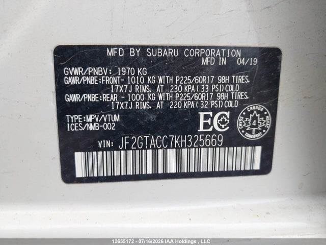 Subaru Crosstrek Touring 2019 JF2GTACC7KH325669 Image 20