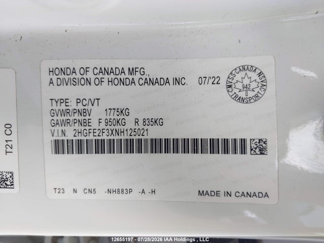 Honda Civic Ex 4dr 2022 2HGFE2F3XNH125021 Image 20