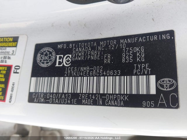 Продажа на аукционе авто 2011 Toyota Matrix Wagon, vin: 2T1KU4EE6BC540633, номер лота: 12655200