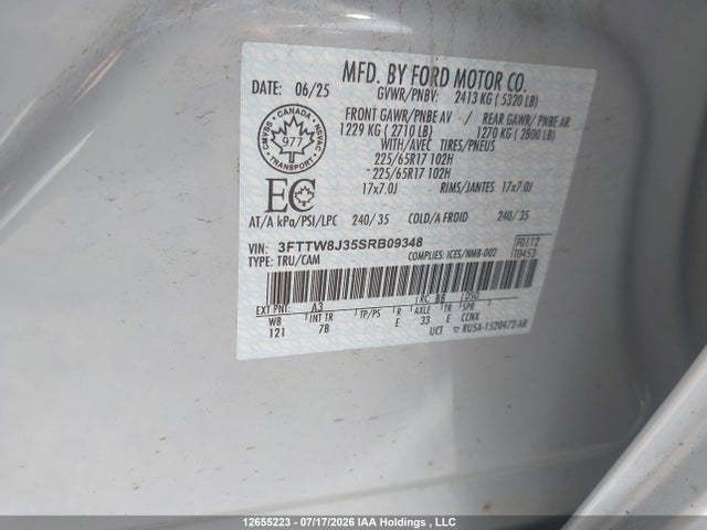 3FTTW8J35SRB09348 Ford Maverick Xlt