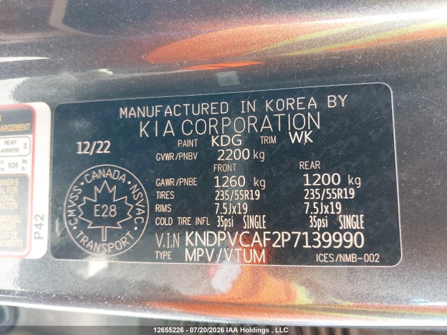 12655226 :رقم المزاد ، KNDPVCAF2P7139990 vin ، 2023 Kia Sportage Ex مزاد بيع