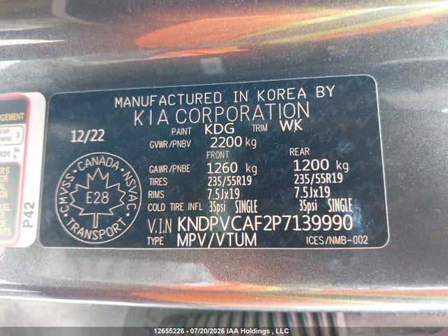 12655226 :رقم المزاد ، KNDPVCAF2P7139990 vin ، 2023 Kia Sportage Ex مزاد بيع