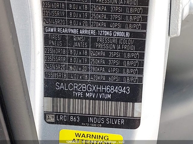 SALCR2BGXHH684943 Land Rover Discovery Sport Hse