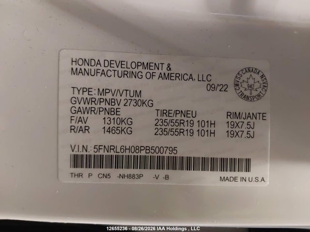 Honda Odyssey Black Edition 2023 5FNRL6H08PB500795 Image 9