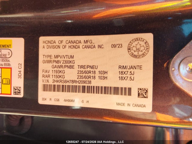 2HKRS6H78RH209038 Honda Cr-v Ex-l Hybrid