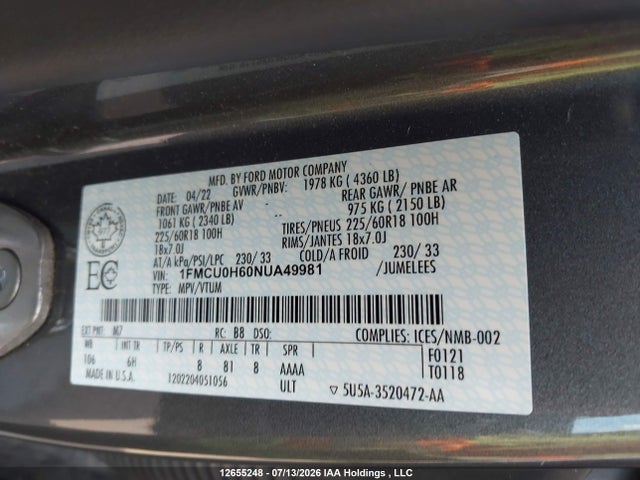 Ford ESCAPE SEL 2022 1FMCU0H60NUA49981 Image 20