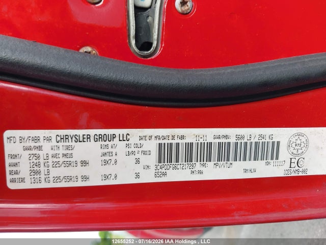 12655252 :رقم المزاد ، 3C4PDDFG6CT217297 vin ، 2012 Dodge Journey مزاد بيع