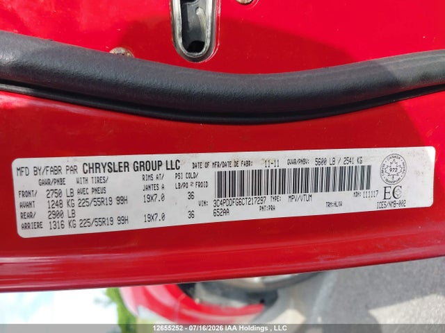 12655252 :رقم المزاد ، 3C4PDDFG6CT217297 vin ، 2012 Dodge Journey مزاد بيع