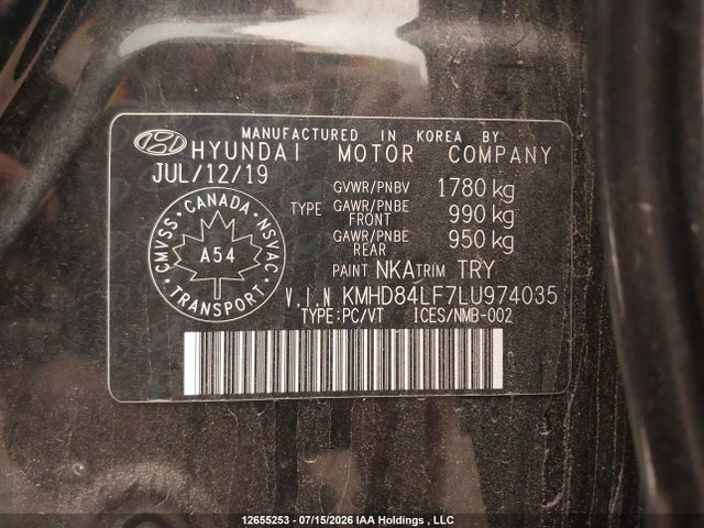 12655253 :رقم المزاد ، KMHD84LF7LU974035 vin ، 2020 Hyundai Elantra Preferred With Sun And Safety Package Auto Ivt مزاد بيع