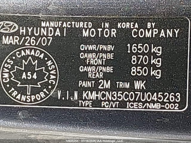 Aukcja sprzedaży 2007 Hyundai Accent Gs/sr, vin: KMHCN35C07U045263, numer aukcji: 12655254