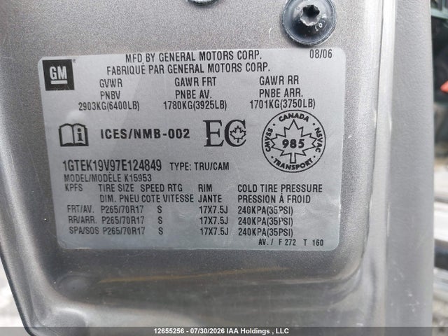 12655256 :رقم المزاد ، 1GTEK19V97E124849 vin ، 2007 Gmc Sierra 1500 Classic مزاد بيع