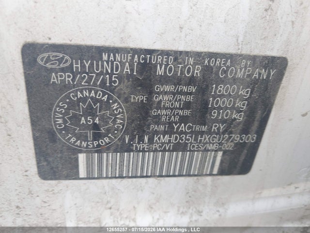 KMHD35LHXGU279303 Hyundai ELANTRA GT