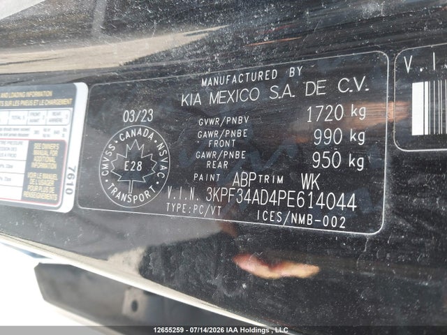 3KPF34AD4PE614044 KIA Forte Ex/ex Premium/ex+/gt-line