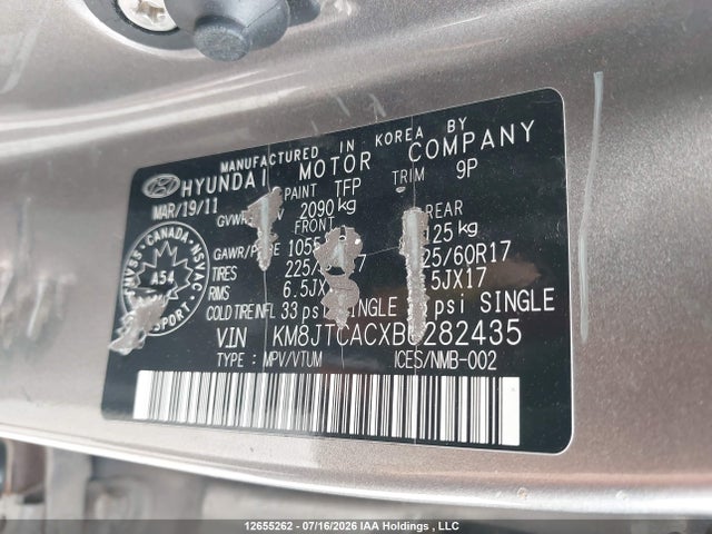 Aukcja sprzedaży 2011 Hyundai Tucson Gl, vin: KM8JTCACXBU282435, numer aukcji: 12655262