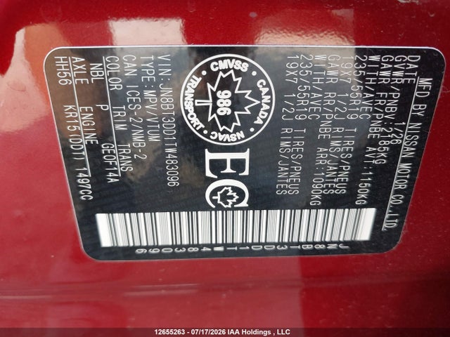 Auction sale of the 2026 Nissan Rogue Platinum Awd Cvt, vin: JN8BT3DD1TW483096, lot number: 12655263