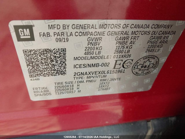 Chevrolet EQUINOX LT 2020 2GNAXVEX0L6151961 Image 9