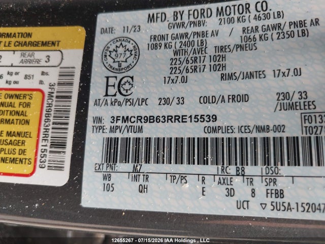 Aukcja sprzedaży 2024 Ford Bronco Sport Big Bend, vin: 3FMCR9B63RRE15539, numer aukcji: 12655267
