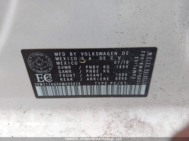 Aukcja sprzedaży 2017 Volkswagen Golf, vin: 3VW217AU0HM000828, numer aukcji: 12655270