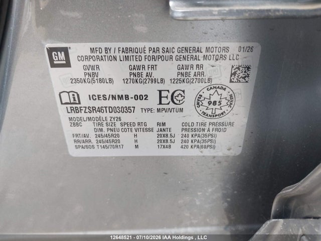 12648521 :رقم المزاد ، LRBFZSR46TD030357 vin ، 2026 Buick Envision Avenir Awd مزاد بيع