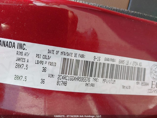12655275 :رقم المزاد ، 2C4RC1GGXHR595576 vin ، 2017 Chrysler Pacifica Limited مزاد بيع