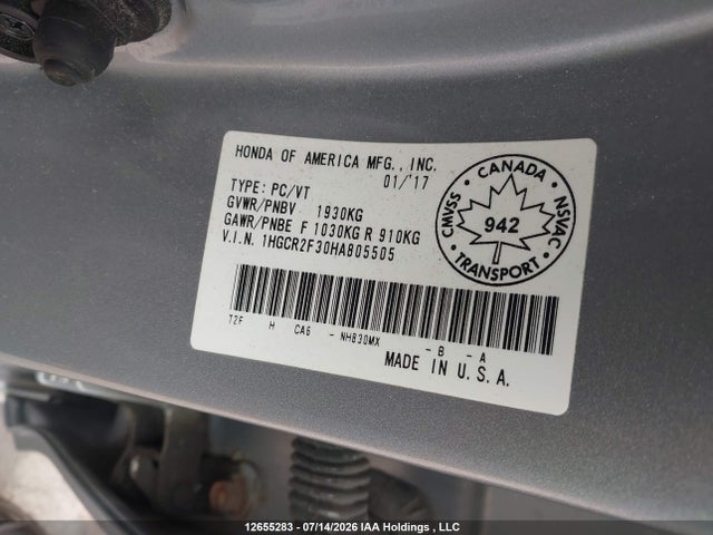 1HGCR2F30HA805505 Honda ACCORD LX