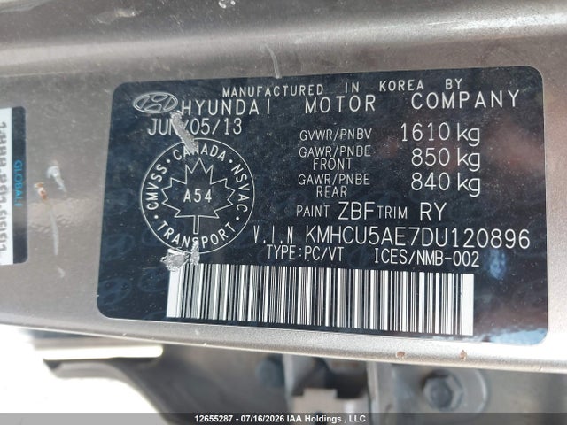 12655287 :رقم المزاد ، KMHCU5AE7DU120896 vin ، 2013 Hyundai Accent Gls مزاد بيع