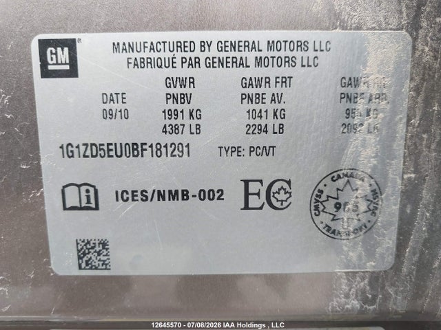 Aukcja sprzedaży 2011 Chevrolet Malibu Lt Platium Edition, vin: 1G1ZD5EU0BF181291, numer aukcji: 12645570
