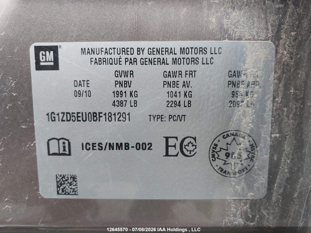 Aukcja sprzedaży 2011 Chevrolet Malibu Lt Platium Edition, vin: 1G1ZD5EU0BF181291, numer aukcji: 12645570