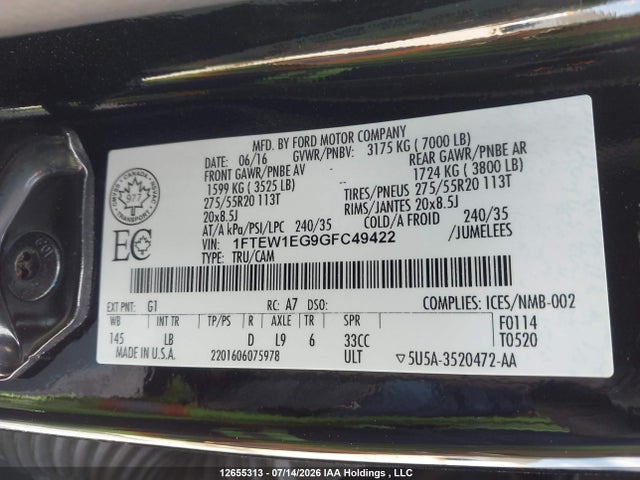 Ford F-150 Lariat 2016 1FTEW1EG9GFC49422 Image 9