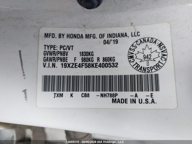 Honda Insight 2019 19XZE4F58KE400532 Image 9
