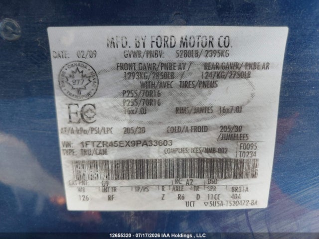 12655320 :رقم المزاد ، 1FTZR45EX9PA33603 vin ، 2009 Ford Ranger Fx4/off-rd/sport/xl/xlt مزاد بيع