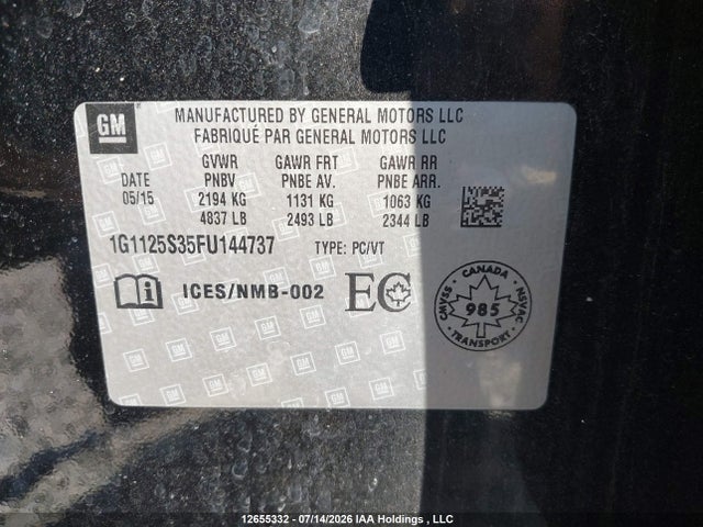 Chevrolet Impala 2lt 2015 1G1125S35FU144737 Image 9