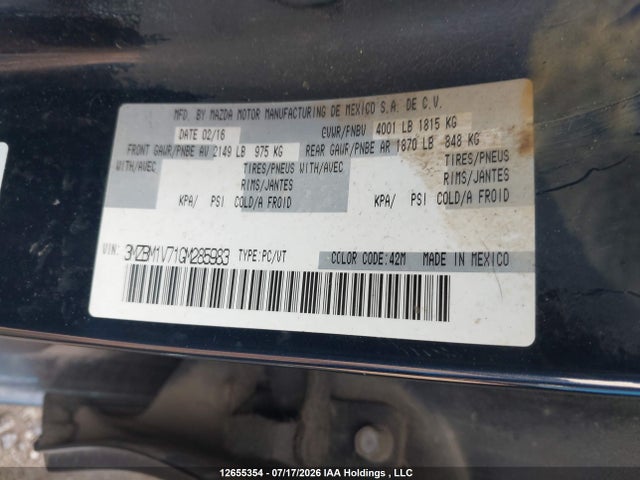 Продажа на аукционе авто 2016 Mazda Mazda3 Gs, vin: 3MZBM1V71GM285983, номер лота: 12655354
