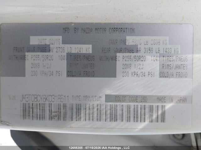 JM3TCBCY8K0318511 Mazda Cx-9 Gs-l