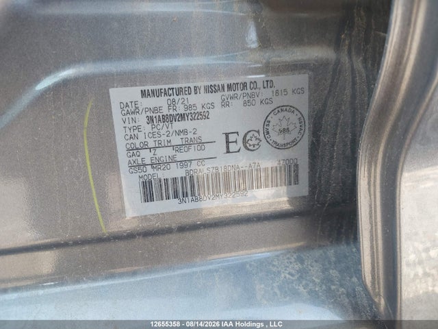 3N1AB8DV2MY322592 Nissan Sentra