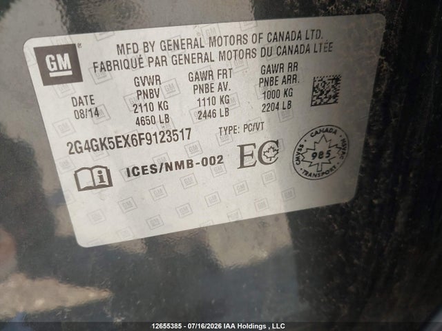 12655385 :رقم المزاد ، 2G4GK5EX6F9123517 vin ، 2015 Buick Regal مزاد بيع