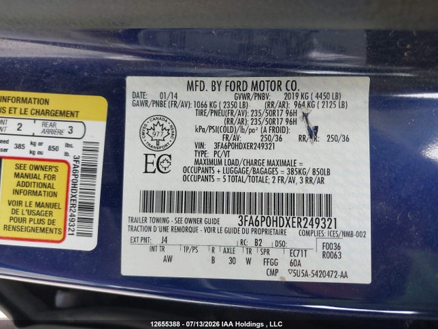 Ford FUSION SE 2014 3FA6P0HDXER249321 Image 18