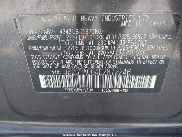 2013 Subaru Xv Crosstrek Sport Package/touring მანქანა იყიდება აუქციონზე, vin: JF2GPACC4D2872246, აუქციონის ნომერი: 12655394