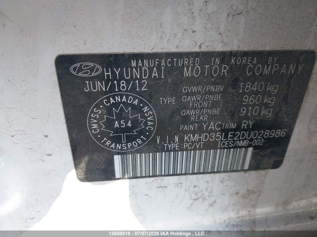 Продаж на аукціоні авто 2013 Hyundai Elantra Gt Se, vin: KMHD35LE2DU028986, номер лоту: 12650018
