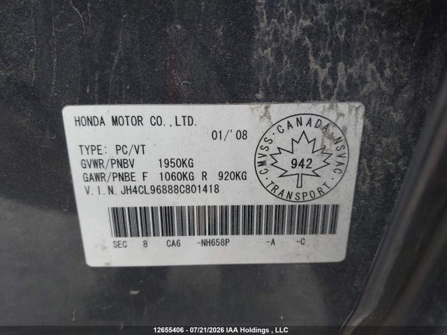Продаж на аукціоні авто 2008 Acura Tsx, vin: JH4CL96888C801418, номер лоту: 12655406