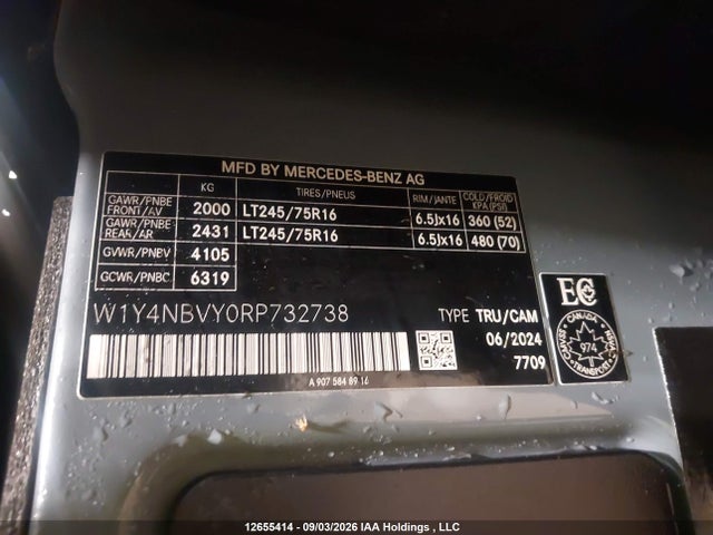 Aukcja sprzedaży 2024 Mercedes-benz Sprinter 2500, vin: W1Y4NBVY0RP732738, numer aukcji: 12655414