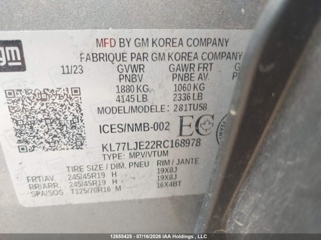 Продаж на аукціоні авто 2024 Chevrolet Trax 2rs, vin: KL77LJE22RC168978, номер лоту: 12655425